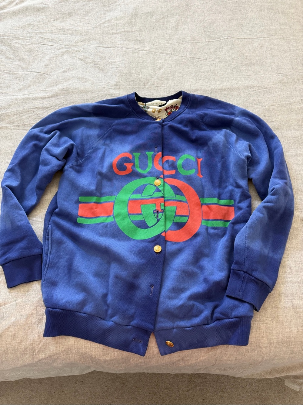 Gucci Blue Logo Jacket with Green & Red Stripes